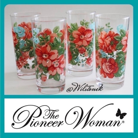 New in box The Pioneer Woman Retired Set of 4 Vintage Floral Glass Tumblers - Picture 1 of 4